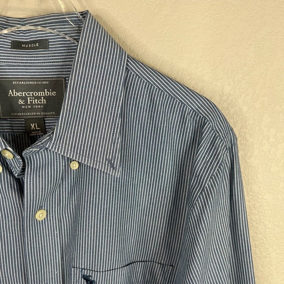 Abercrombie & Fitch‎ Men's Striped Button Down Muscle Shirts Long Sleeve Size L - Picture 5 of 12